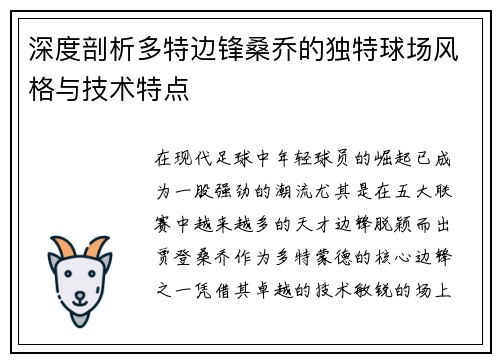 深度剖析多特边锋桑乔的独特球场风格与技术特点