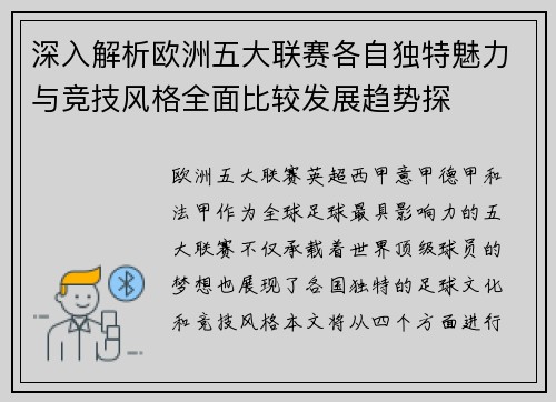 深入解析欧洲五大联赛各自独特魅力与竞技风格全面比较发展趋势探